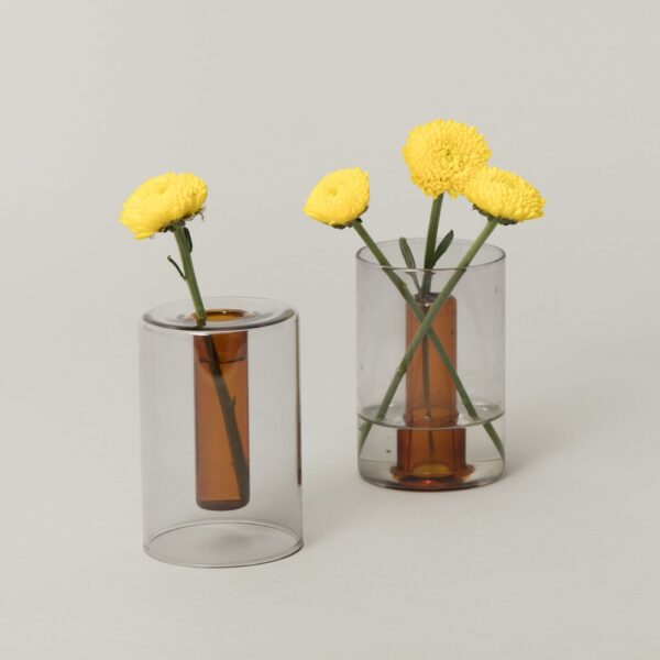 Pen Holder and Reversible Vase, Amber/Grey