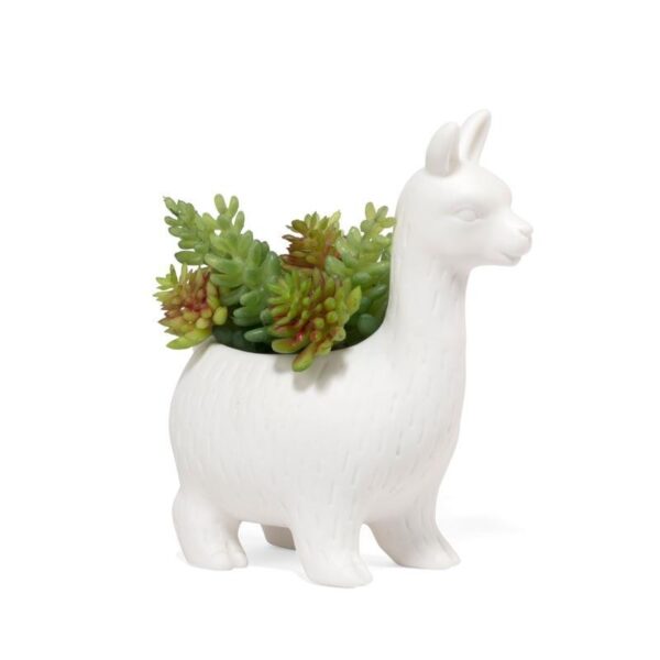 Lloyd the llama planter white ceramic with plants