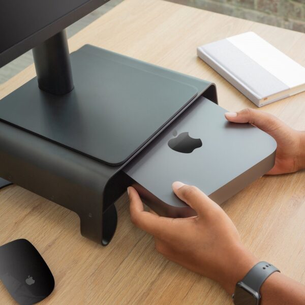 Twelve South Curve Desk Riser Monitor Stand - Black with Mac Mini