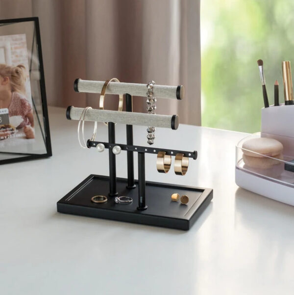 Jewelry Bar and Earring Holder - Black on desk